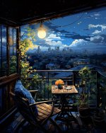 Alone with the city s night symphony from the balcony  a tranquil escape where solitude and th